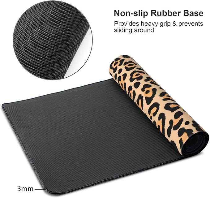 Leopard Animal Print Mouse Pads XXL Extended Mousepad with Stitched Edges Cheetah Non-Slip Rubber Base Computer Keyboard Pad Desk Mat for Home Office Desk Decor, 35.4" X 15.7"
