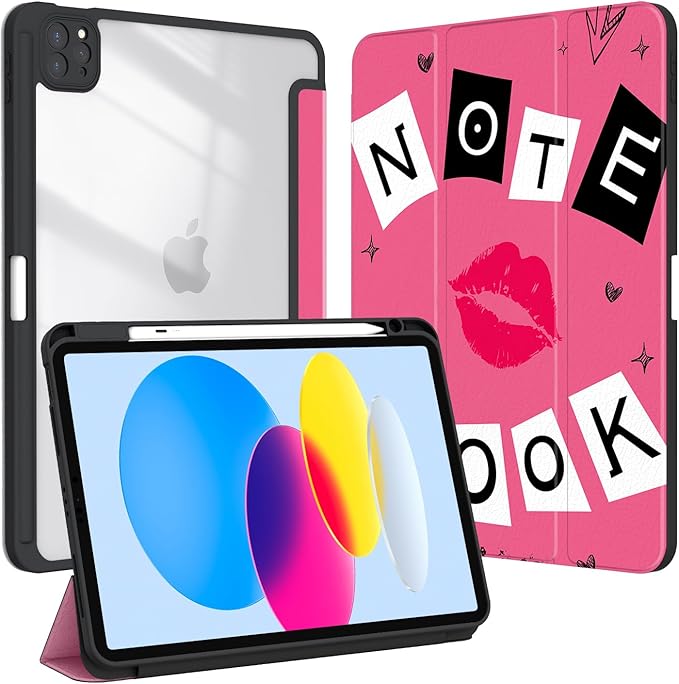 Case for iPad Pro 11 inch 4th/ 3rd/ 2nd / 1st Generation (2022/2021/2020/2018), Case with Pencil Holder, Stand Clear Back Cover Cute Cool Design for Women Girls, Auto Sleep/Wake, Rose Red Book