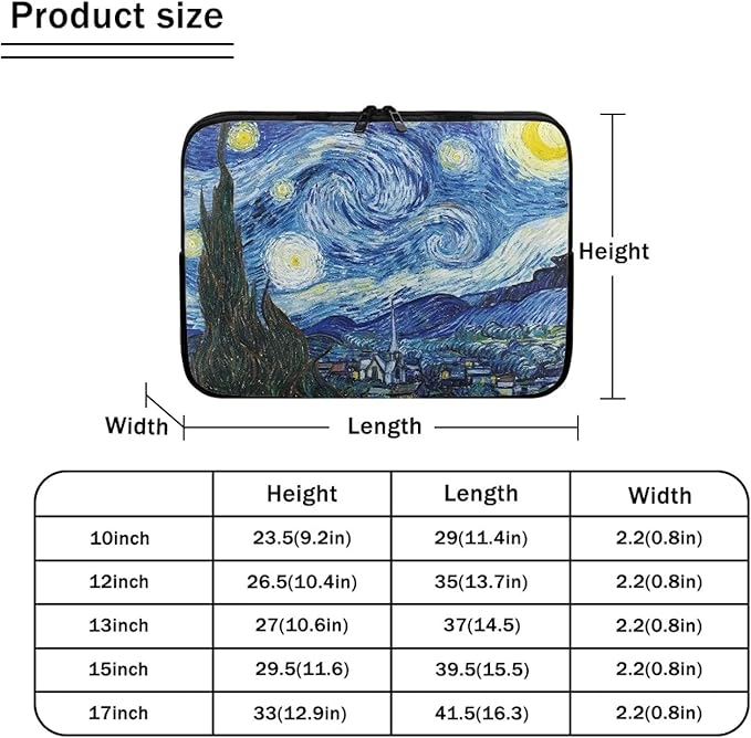 Starry Night Laptop Sleeve Case for Women Men Fashion Van Gogh Painting Pattern Laptop Protector with Versatile Uses Easy to Clean Ideal Gifts for Daily Use Travel at Different Occasions