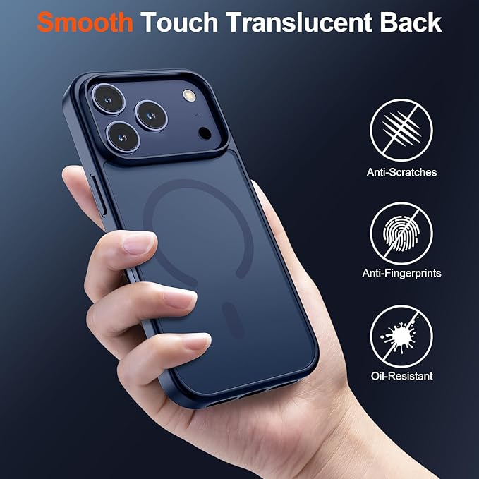 SUPFINE Magnetic for iPhone 17 Pro Case (Compatible with MagSafe)(Military Grade Drop Protection) Translucent Matte Shockproof with Anti-Fingerprint Phone Cover,Dark Blue