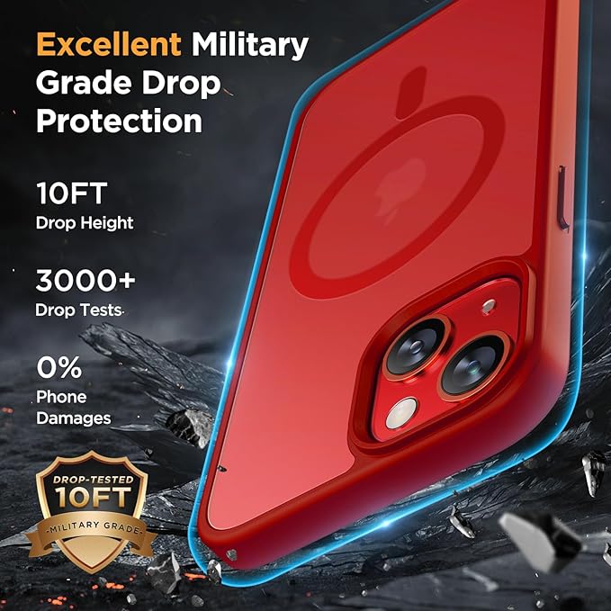 Miracase Magnetic for iPhone 14 Case 6.1 inch (Compatible with MagSafe)（with 2X Screen Protectors） Military-Grade Protection, Anti-Fingerprint Translucent Matte Phone Case Cover, Red