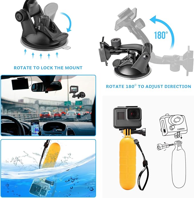 Luxebell Action Camera Accessory Kit for GoPro Hero Black Silver 13 12 11 10 9 8 7 6 5 4 Session Max Akaso Xiaomi Accessories Tripod Head Chest Bike Mount Carrying Case
