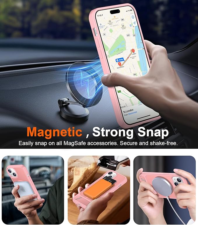 Magnetic Compatible with iPhone 15 Plus Case & iPhone 14 Plus Case, [Built-in Invisible Kickstand][Compatible with MagSafe][Military Grade Shockproof] Slim Translucent Matte Phone Case 6.7"