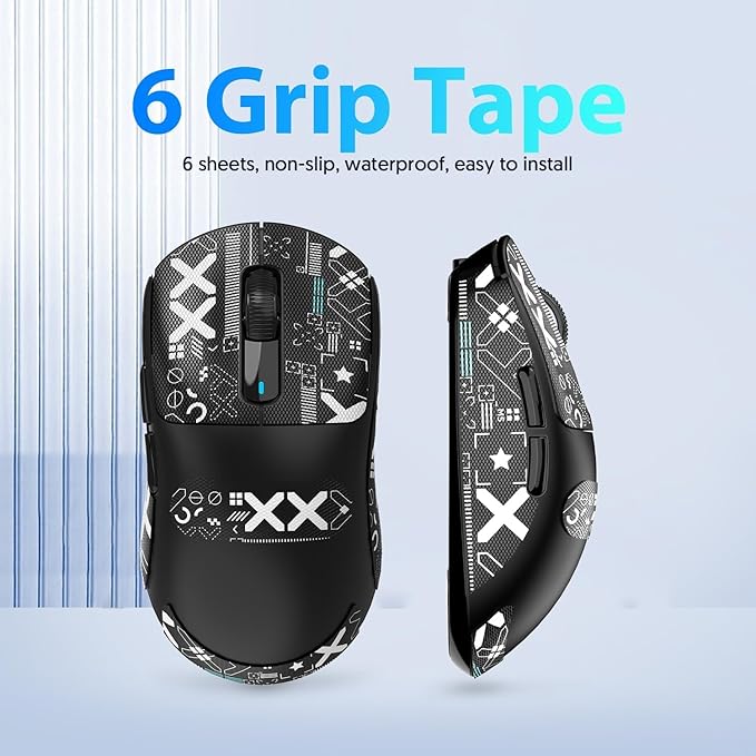 Mouse Anti Slip Grip Tape, Pre-Cut Universal Griptape for Superlight Wireless Gaming Mouse Skins, Sweat Resistant, Elastics Refined Side Grips, Easy to Apply, Ultra-thin 0.5mm (0.02in) - Black