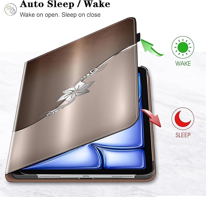Compatible with iPad Air 11 Inch Case 8th/7th/6th Generation (M4/M3/M2) 2026/2025/2024, for iPad Air 5th/4th Generation Case 10.9 Inch 2022/2020 with Pencil Holder & Card Slots - Silver Flower