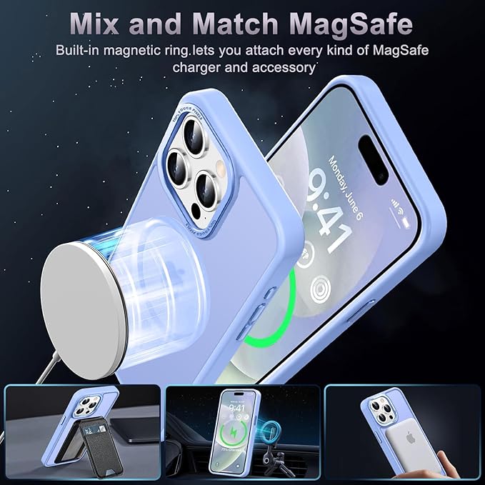 Newfuture Upgraded Magnetic for iPhone 15 Pro Max Case [Compatible with Magsafe] [Mil-Grade Protection], Pocket-Friendly, Slim Translucent Phone Case Cover for iPhone 15 Pro Max 6.7", Blue