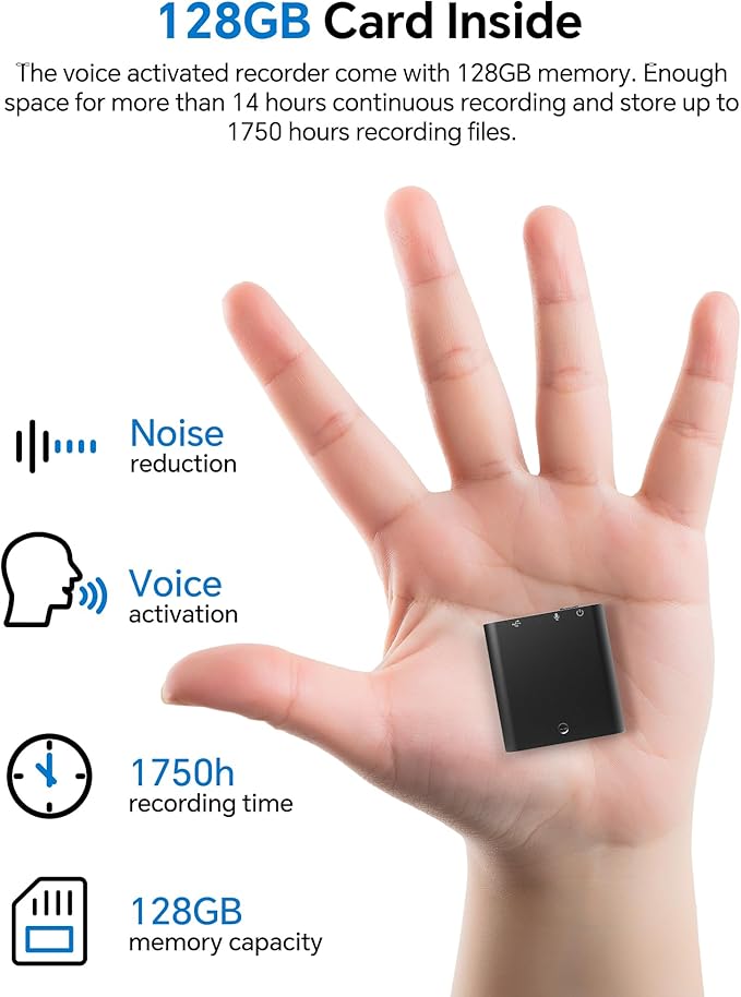 yvn 128GB Digital Voice Recorder - Voice Activated Recorder with Playback, Audio Recording Device for Lectures Meetings, USB C Dictaphone Sound Tape Recorder