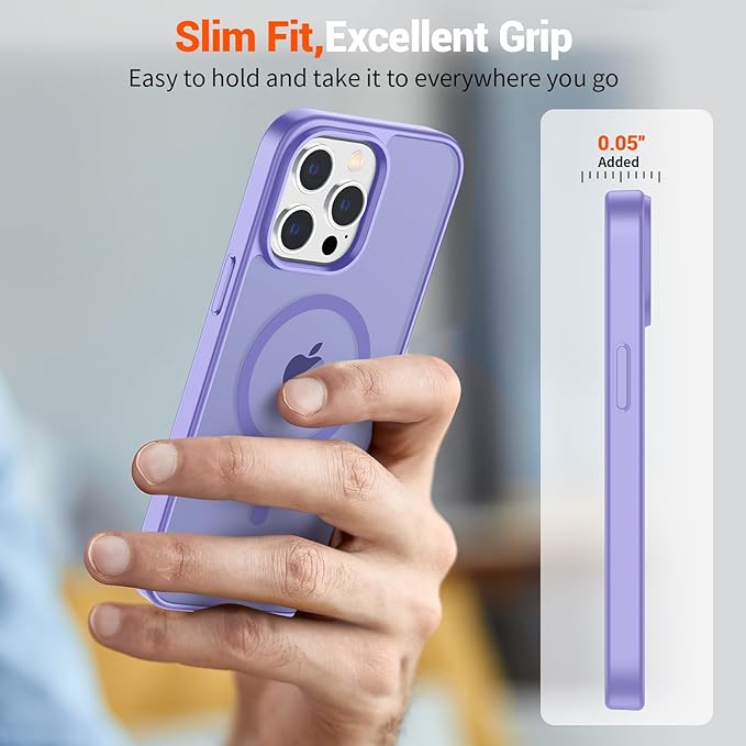 SUPFINE Magnetic for iPhone 14 Pro Max Case(Compatible with MagSafe)(Military Grade Drop Protection) Slim Translucent Matte Shockproof with Anti-Fingerprint Phone Case,Purple