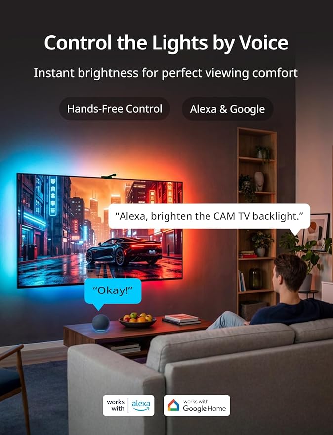 Ailofy TV Backlight with Camera for 75-85" TVs, 16.4ft LED Strip Lights, Real-Time Full-Screen Sync for Movies, Gaming & Music, Smart Bias Lighting, Works with Alexa & Google Assistant, App Control