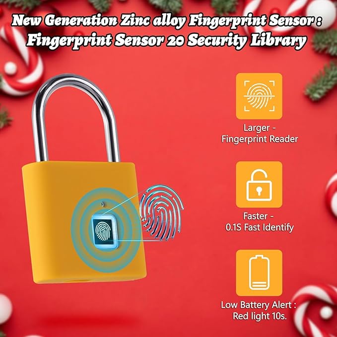 UMIKSMART Fingerprint Padlock, Keyless Fingerprint Padlock with USB Charging, Smart Keyless Padlock for School Locker, Gym Locker, Backpack and Travel Bag, Gift for Kids, Teens and Friends