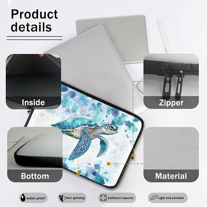 Sea Turtle Laptop Protective Sleeve for Women Men 10inch Computer Sleeve Bag Neoprene Laptop Bags Tie Dye Lap Top Case Suitable for Travel School Office Organizers Hippie