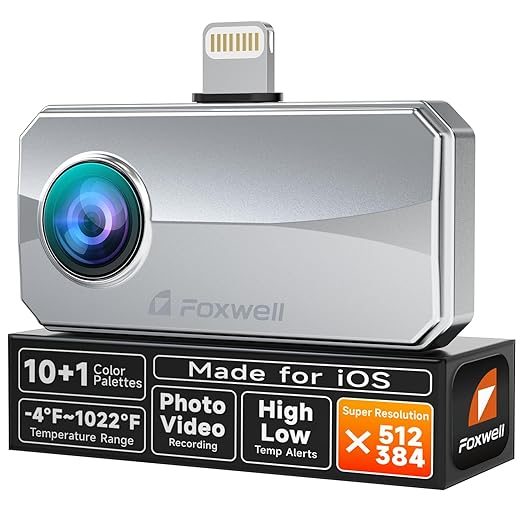 RT100 Thermal Camera for iPhone Series & iPads, 512 x 384 Super Resolution, 256 x 192 IR Resolution Infrared Camera, 25Hz Thermal Imaging Camera with -4°F~1022°F Temp Range, Temperature Alarm