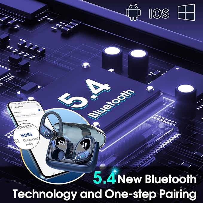 Wireless Earbuds 75hrs Bluetooth 5.4 Headphone Sport, 2026 Bluetooth Earbuds Stereo Deep Bass Over Ear Bud with Earhooks, ENC Noise Cancelling Mic, IPX7 Waterproof Earphone for Gym/Workout, Royal Blue