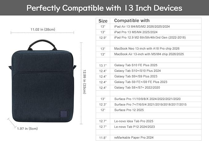 Dadanism 13 Inch Tablet Sleeve Bag with Shoulder Strap & Handle for New iPad Air 13" M4/M3 2026/2025, iPad Pro 13" M5/M4 2025/2024, iPad Pro 12.9", Galaxy Tab S10+/S9 FE+/S9+ 12.4", Indigo