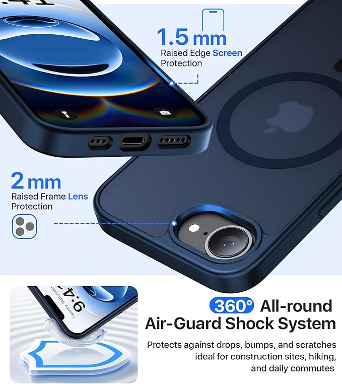 Eastinbox Magnetic for iPhone 17e & iPhone 16e Case with Stand [Compatible with MagSafe] [Built-in Invisible Kickstand] Matte Back Protective Phone Case for iPhone 17 e/16 e 6.1", Matte Blue