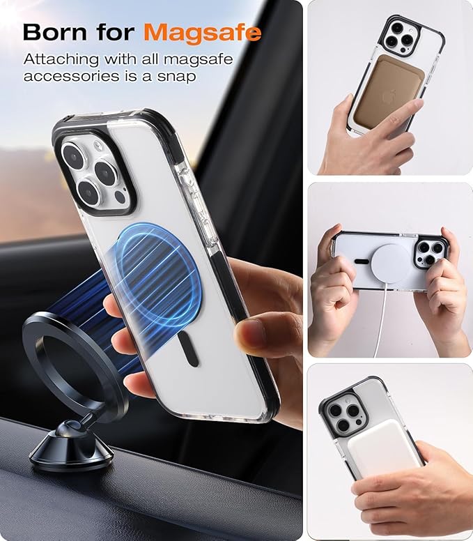Tigowos for iPhone 15 Pro Max Bumper case Fits MagSafe 15FT Drop Resistant Anti-Yellowing Heavy Duty Shockproof Back Cover Fits iPhone 15 Pro Max Phone Cases 6.7"，Clear Bumper Case
