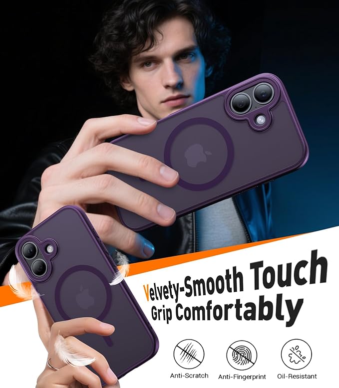 Magnetic for iPhone 17 Case,[Anti-Slip][Compatible with MagSafe][Military Grade Drop Protection] Shockproof Protective Translucent Matte Phone Case for iPhone 17 Case,Deep Purple
