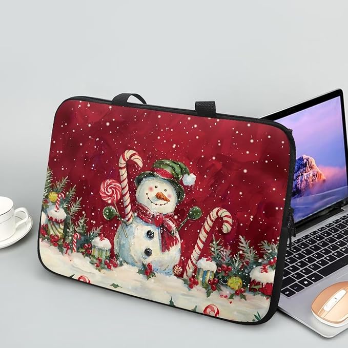 Christmas Red Snowman 13 Inch Laptop Sleeve Cover Computer Bag Tablet Carrying Case, Waterproof Tote Bags Notebook Sleeves Handbag for Travel/Business/School, Family & Friends Gift