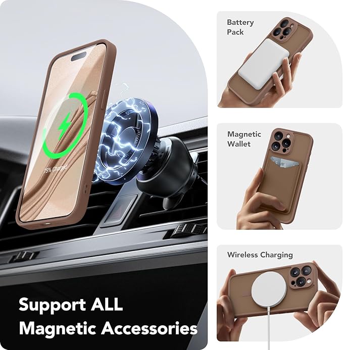 CAPRARO Magnetic for iPhone 15 Pro Case, [Compatible with MagSafe] [Full Camera Protection] Shockproof Protective Slim Translucent Matte Phone Case for iPhone 15 Pro 6.1'', Brown