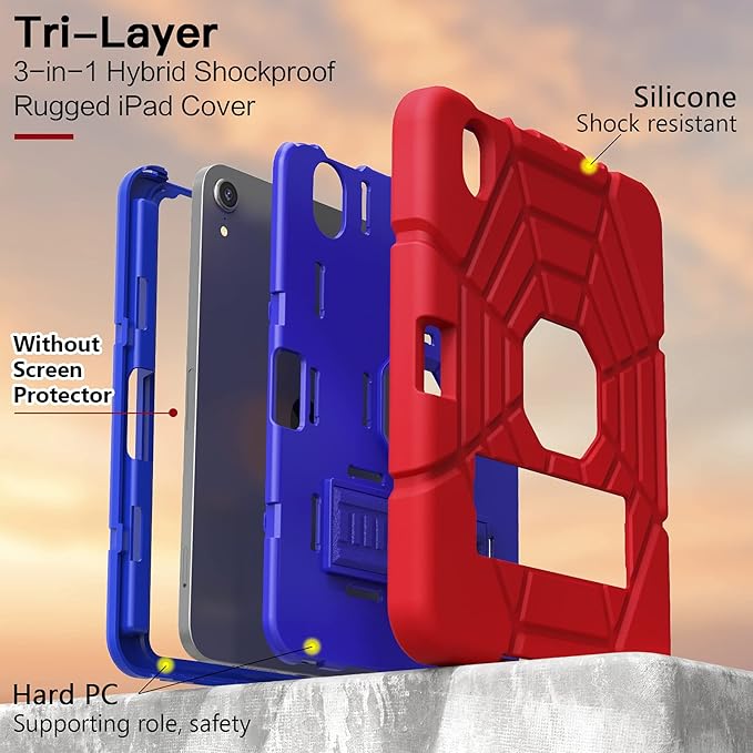 Grifobes Case for iPad mini 7th 2024 (A17 Pro) / Mini 6th Generation 2021 8.3", Heavy Duty Shockproof Cover with Pencil Holder Stand, for i Pad Mini 7/6 Gen 8.3 inch Case (Red+Blue)