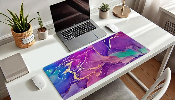 French KOKO Large Mouse Pad, Desk Mat, Keyboard Pad, Desktop Home Office Decor School Essentials College Cute Extended Laptop Protector Accessories Pretty Mousepad Women Girls Big Marble Purple