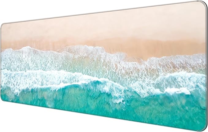 Thin Extended Gaming Mouse Pad （31.5 * 11.8 * 0.08 inch） with Stitched Edges Large Mousepad Long XXL Keyboard and Mouse pad Desk Mat for Gaming Office & Home - Blue Sandy Beach