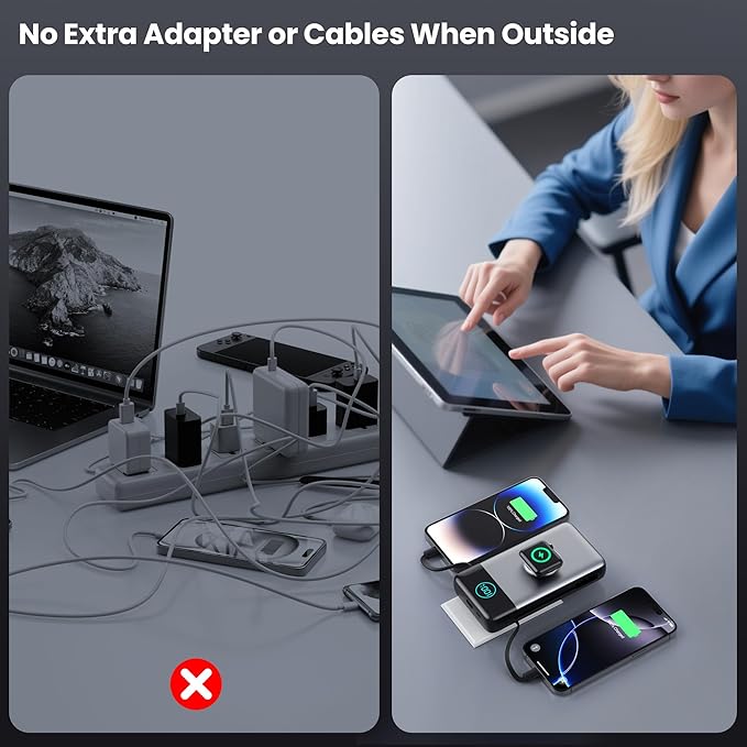 Portable Charger for iPhone, 40800mAh Power Bank with Built-in Cables & AC Wall Plug, All in One 5 Outputs USB C Fast Charging External Battery Pack for iPhone 17/16/15/14, Android, Travel Essential