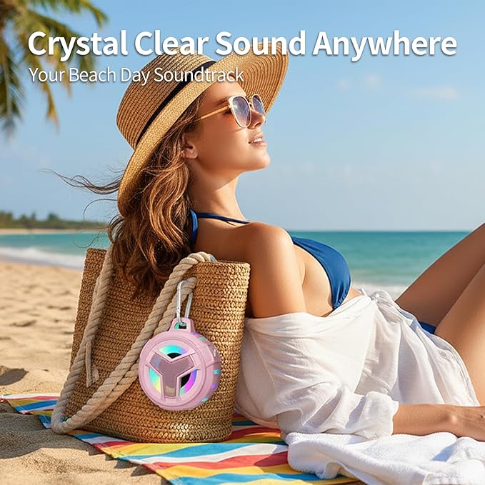 EBODA Bluetooth Shower Speaker, IP67 Waterproof Portable Wireless Small Speakers, Floating, 24H Playtime for Home, Beach, Pool, Kayak, Hiking, Boat Accessories, Gifts for Women, Girls - Pink