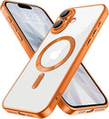 Hython Magnetic Clear for iPhone 17 Case with Camera Lens Protector [Compatible with MagSafe] Luxury Plating Edge Slim Soft TPU Cover Protective Phone Case for iPhone 17 6.3", Matte Orange