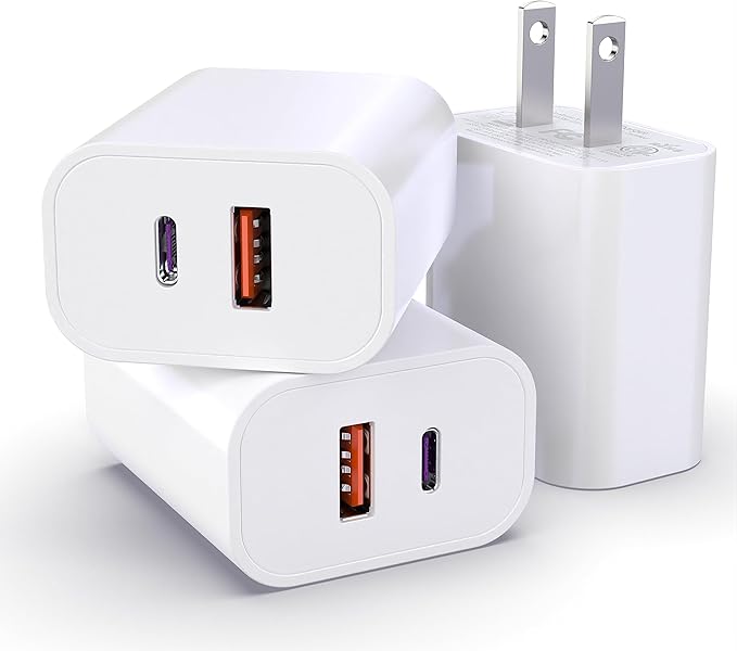 USB C Charger Block, 3Pack for iPhone Charger Block, 20W Dual Port PD+QC, Power Wall USB Adapter, Fast Type C Charging Plug for iPhone 17,16,15,14,13,12,11, Pro Max, XS, XR, X, Samsung Galaxy Phone