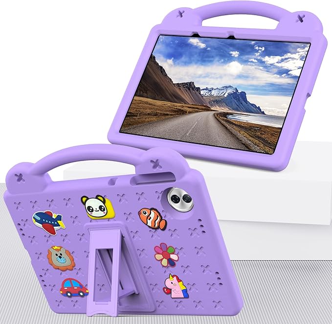 AKABEILA Compatible with Honor Pad 10 2025 12.1 inch Tablet Case, Kids Friendly Universal Lightweight Shockproof Protective Case with Shoulder Strap & Stand Handle Light Purple