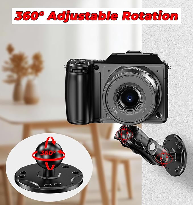 VAZESWIN Aluminum Alloy Camera Mount - with 1/4" Thread Tripod Adapter for Gopro Insta360 DJI Action Cameras, 360° Rotation Adjustable 1" Ball Mount with AMPS Hole Round Base, for Car Boat Dashboard