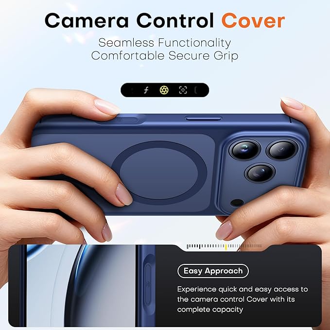 TAURI for iPhone 17 Pro Case, Compatible with MagSafe, (Full Camera Protection) Camera Control Cover Solid-Color Matte Magnetic Phone Case for 17 Pro 6.3", Blue