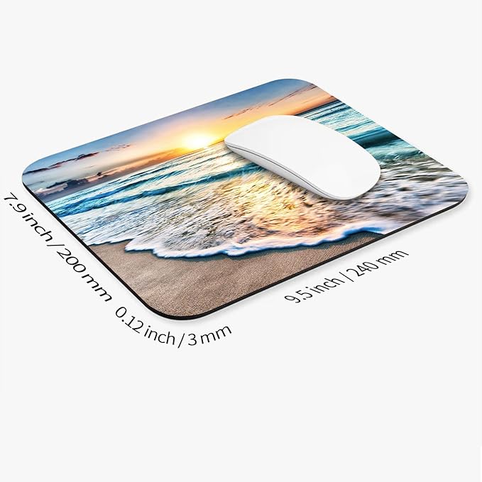 Square Mouse Pad Beach Sunset, Personalized Premium-Textured Custom Mouse Mat Design, Washable Mousepad Cloth, Non-Slip Rubber Base Computer Mouse Pads for Wireless Mouse