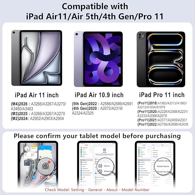 Case for iPad Air 11-inch M4 (2026)/M3 (2025)/M2 (2024),iPad Air 5th (2022)/4th Generation (2020) 10.9 Inch,iPad Pro 11 inch,Multi-Angle Ultra Stable Dual Stand,Slim Duty Shockproof Case