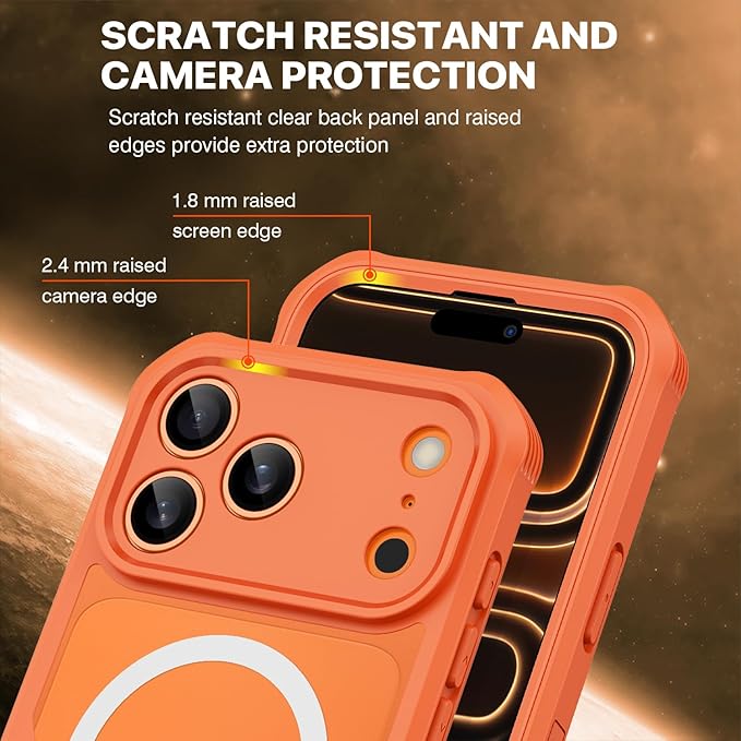 CENHUFO Magnetic Privacy for iPhone 17 Pro Case [Compatible with Magsafe] Full Body Phone Case Built-in 9H Tempered Glass Privacy Screen Protector, Camera Protection Shockproof Bumper Cover -Orange