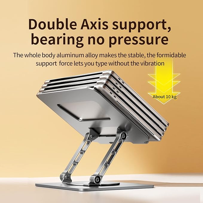 Rotating Laptop Stand, 360° Angle Swivel, Height Adjustable for Neck/Shoulder Health, Solid Aluminum Base, Fits 10"-17" Laptop & Tablet (Silver)