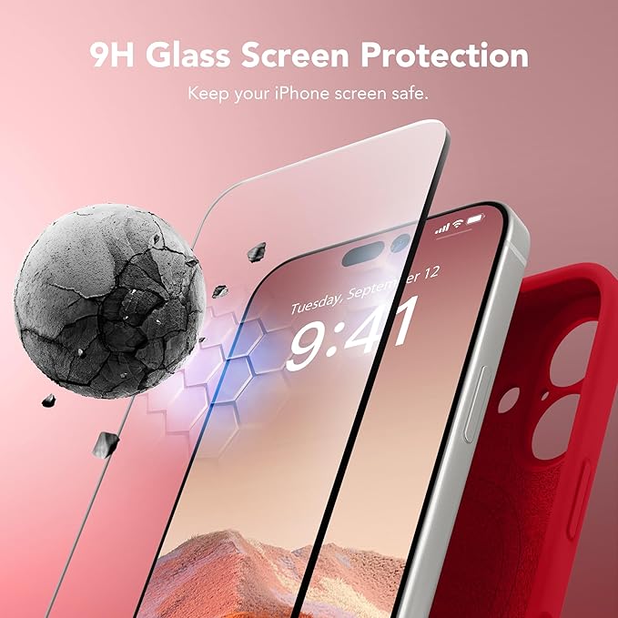 Magnetic for iPhone 17 Case, Compatible with MagSafe, [Full Camera Protection][Screen Protector] Silicone Shockproof Protective Phone Case for iPhone 17 6.3", Deep Red