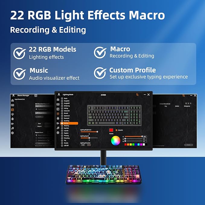 ZORNHER ZH980 Mechanical Keyboard,95% Blue Creamy Keyboard with Number Pad,Van Gogh's Starry Night Dye Sublimation PBT Keycaps,Pre-lubed Silent Switches,Hot-Swappable