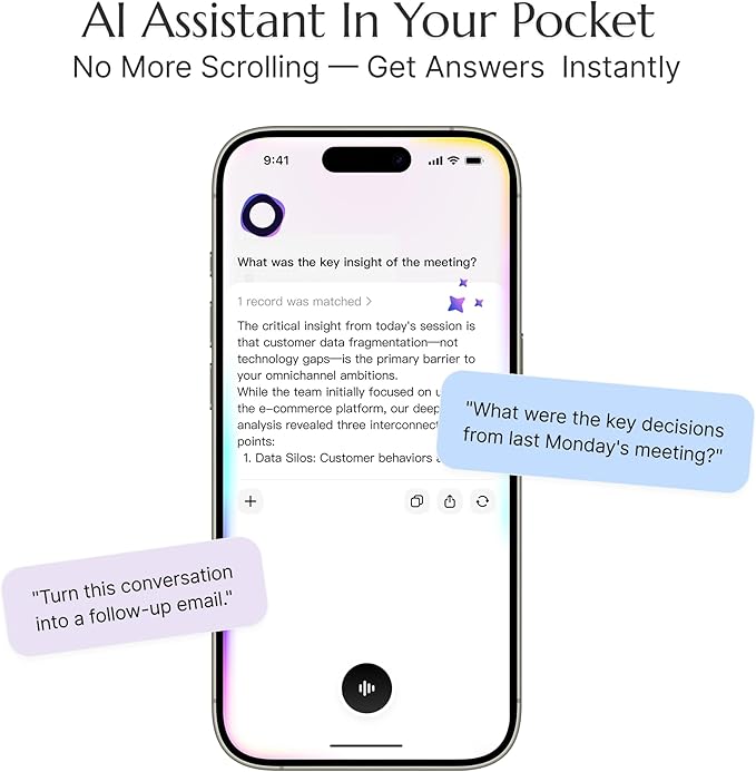 Flowtica Scribe AI Voice Recorder, App Control, Transcribe & Summarize, One-Press Highlight, HiFi Audio, Background Auto-Sync, Note Taker for Meetings & Lectures, Ultra-Slim, Charging Case Included