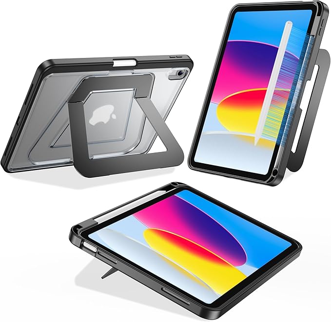 Case for iPad 11 inch (A16) 2025/ iPad 10th Generation 10.9 inch (2022) with Built-in Pencil Holder, Multi-Angle Ultra Stable Stand, Slim Duty Shockproof Protective Kickstand Cover, Black
