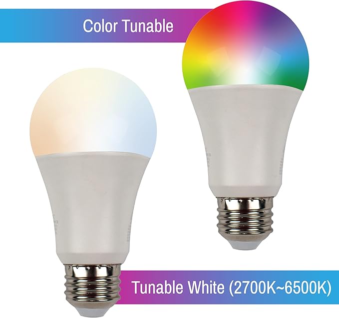 CLEANLIFE Smart Gen 2 A19 LED Bulb - RGB + Tunable White Smart Bulb with WiFi & Bluetooth Light Control - App Controlled, Programmable LED Lights - Pack of 2 9W Dimmable LED Light Bulbs
