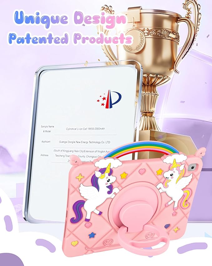 Uppuppy for iPad 5th/6th Generation Case 9.7 Inch - Air 1st/2nd Cute Girls Kawaii Girly 3D Cartoon Teen Case with Rotating Stand & Strap Soft Silicone PK Unicorn Cover for iPad Pro 9.7 Inch Funda