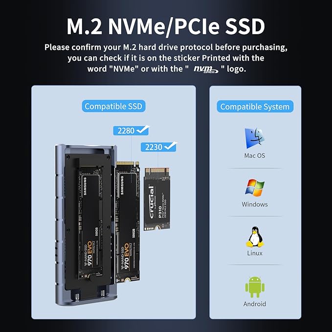 GODO 40Gbps M.2 NVMe SSD Enclosure ,Aluminum Type C USB4.0 Hard Drive Enclosure, Tool Free Installation, Support SSD Size 2230/2280 B+M /M-Key Compatible with Thunderbolt 4/3/USB4/3.2/3.1/3.0/2.0