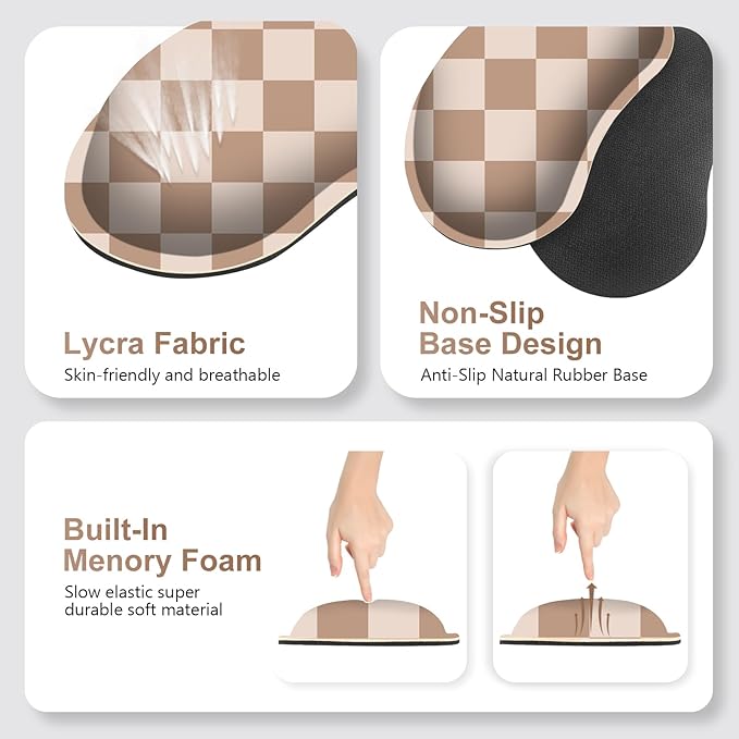 Beige Khaki Checkered Mouse Pad Set, 4 in1 Large Gaming Ergonomics Keyboard Desk Mat with Memory Foam Wrist Rest, Extended Game Mousepad, Non-Slip Desk Pad Matt Easy Typing Pain Relief