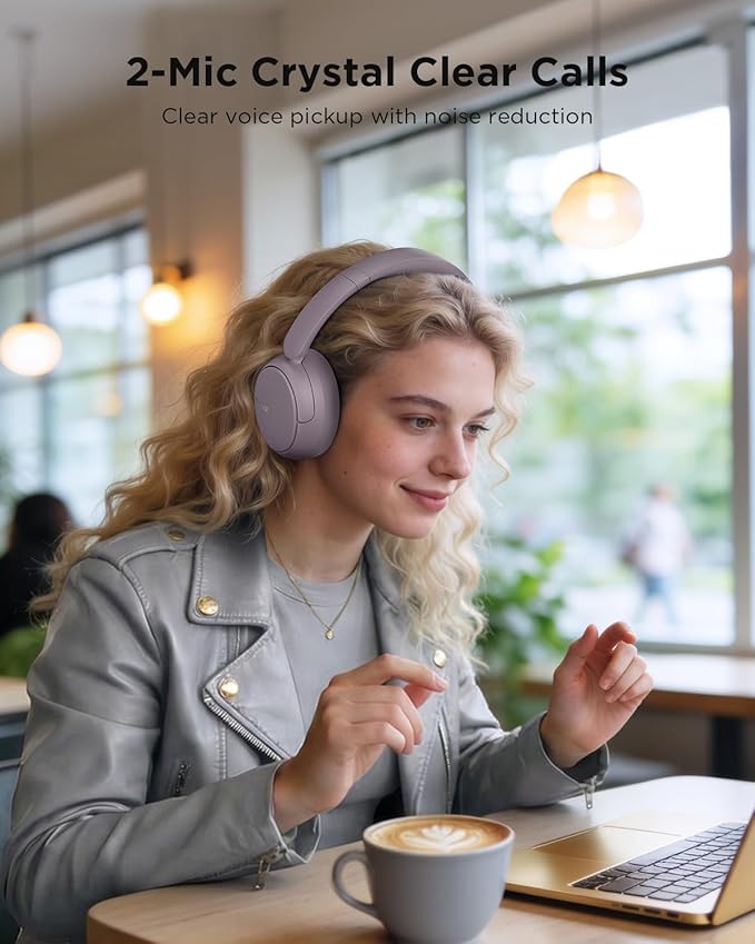 TALIX H30 Hybrid Active Noise Cancelling Headphones, 110H Playtime Hi-Res Audio Bluetooth 6.0 Wireless Over Ear ANC Headphones for Commute/Workout/Gym (Purple)
