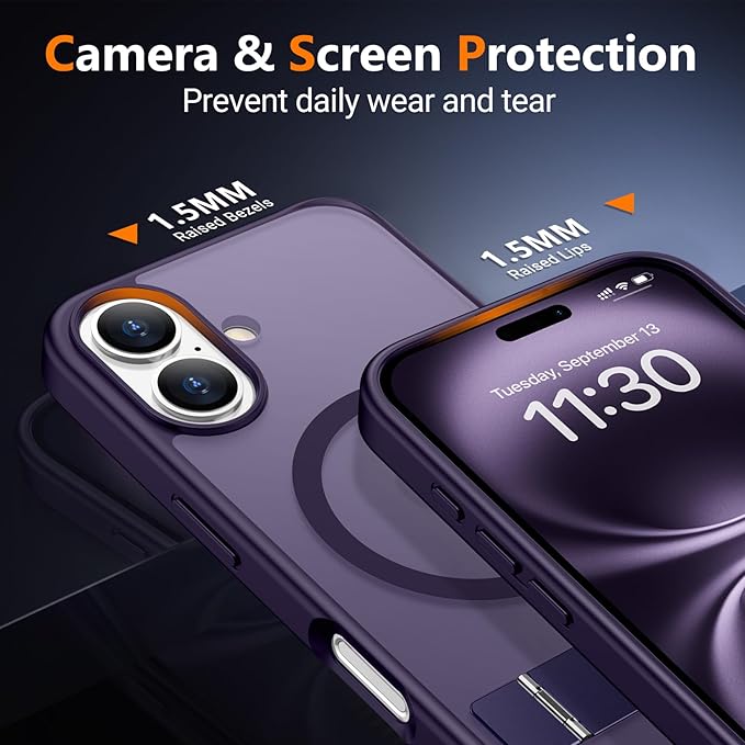 SPIDERCASE Magnetic for iPhone 16 Case,with [3 Stand Ways] [Military Grade Drop Protection] with Invisible Stand Shockproof Slim Phone Case for iPhone 16 6.1'',Purple