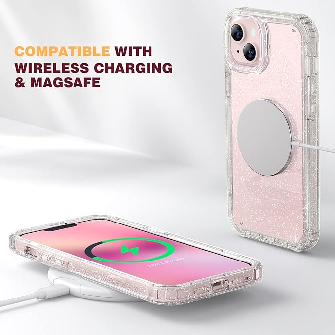 Diaclara Designed for iPhone 13 Case, Full Body Rugged with Built-in Touch Sensitive Anti-Scratch Screen Protector, Soft TPU Bumper Case for iPhone 13 6.1" (Clear Glitter)