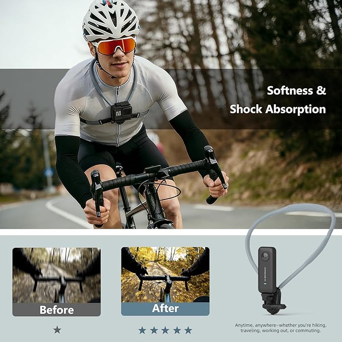 Neck Mount for Action Camera with Air Cushion, GoPro Mounts with Adjustable Strap, Compatible with Action Camera Accessories for Insta 360 X5 GoPro Hero 13/12/11/10 DJI OSMO Nano/Action 6