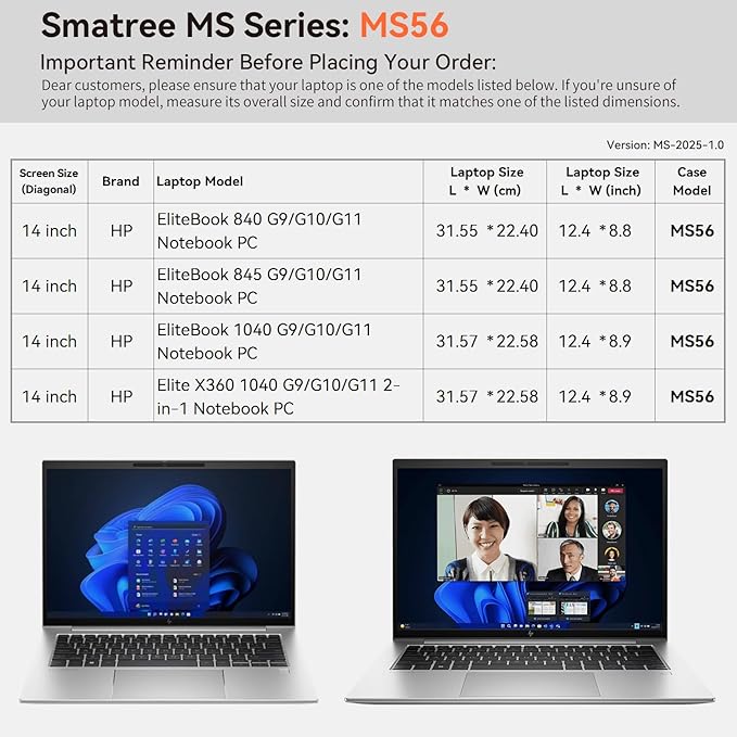 Smatree MS56 Hard EVA Protective Sleeve with Stand Compatible for 14 inch HP EliteBook 840/845/1040 G11/G10/G9, EliteBook 645/640 G11, Elite X360 1040 G11/G10/G9 2-in-1